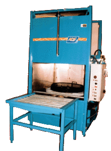 The ADF pass through vertical door style Model 900 is one of the popular washers because it is a high production batch washer and its material handling nature